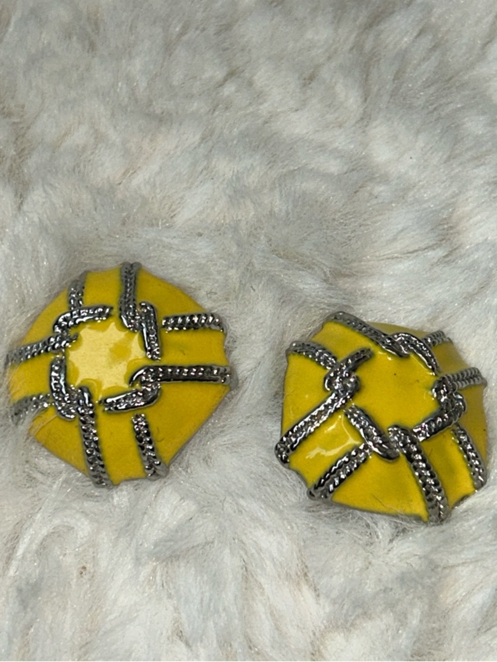 Vintage Yellow Enamel Knot Clip Earrings